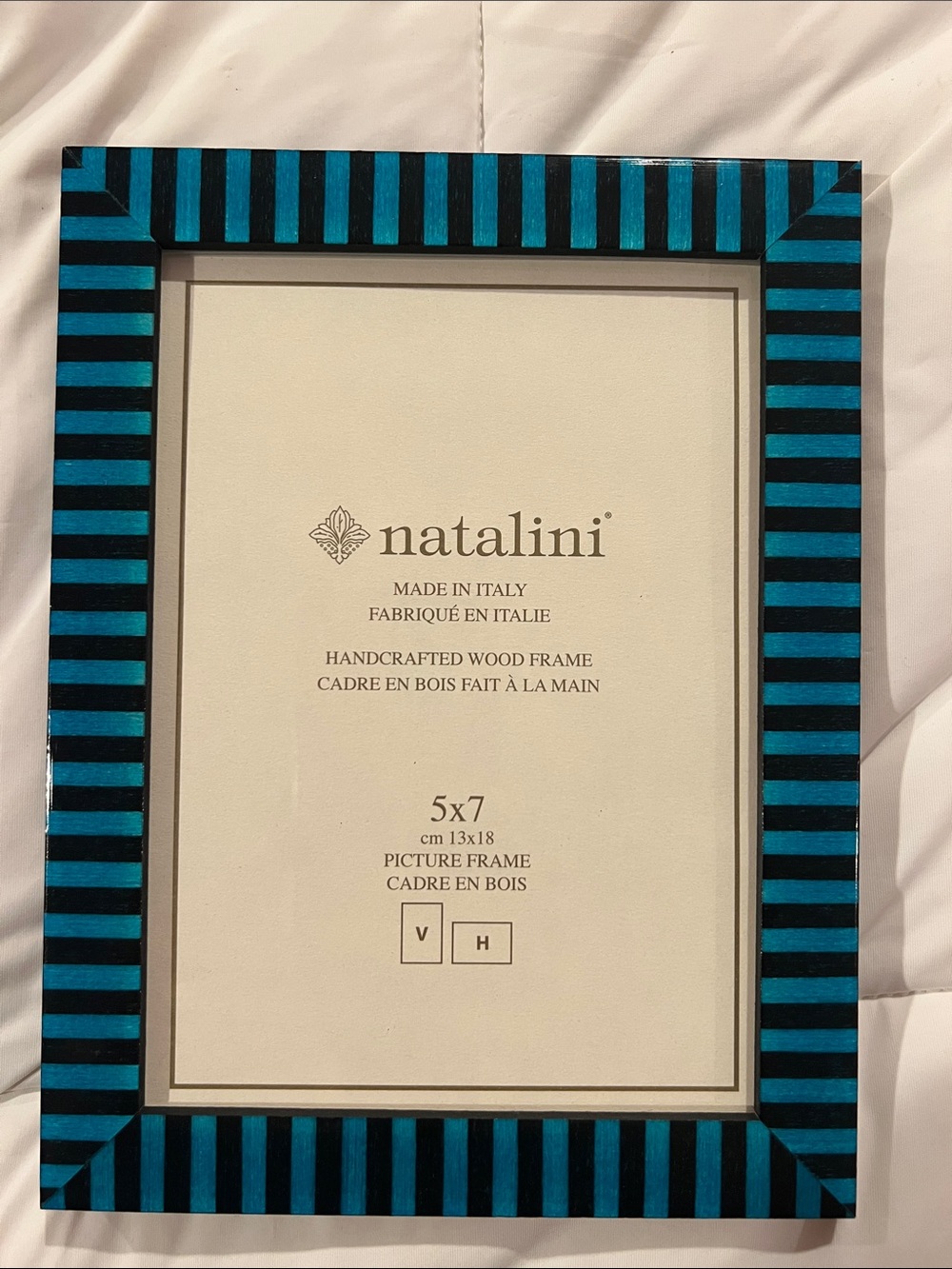 Natalini Blue & Black Striped 5x7 Wood Frame Made in Italy Handcrafted